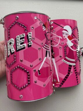 LITTLE EARTH Swarovski Crystal Encrusted Golfer Girl 'FORE' Pink Metal Purse NEW
